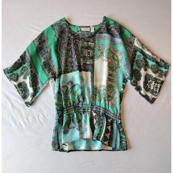 Chicos Top Womens 2 Large Kimono Multi Mixed Print Paisley Blouse 3/4 Sleeve - Picture 3 of 8